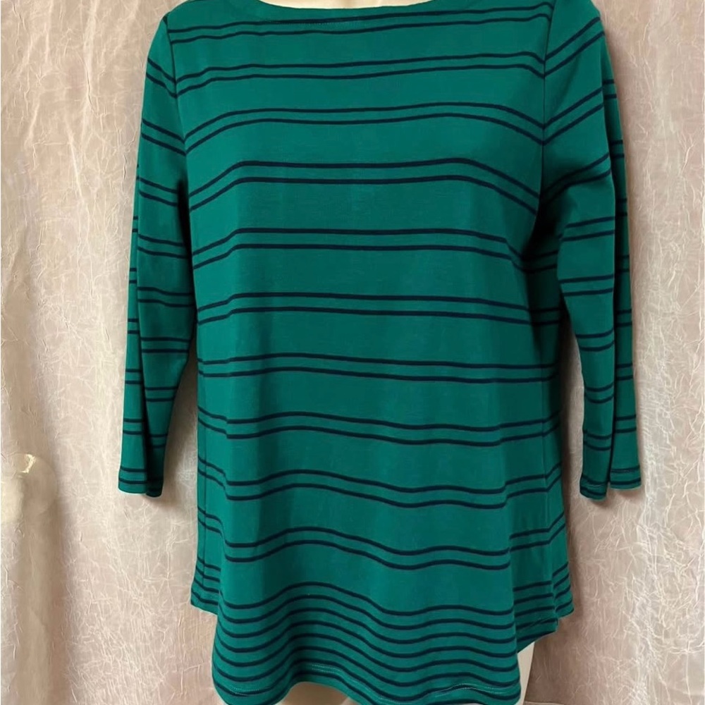 Charter Club Teal Striped Long Sleeve Top